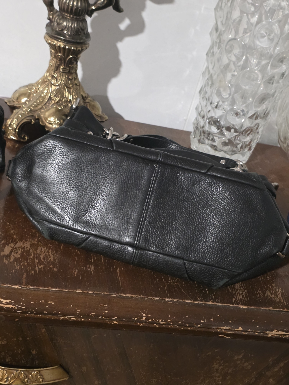 Coach Brook Black Leather Hobo Bag with Chain Accents - Picture 8 of 14